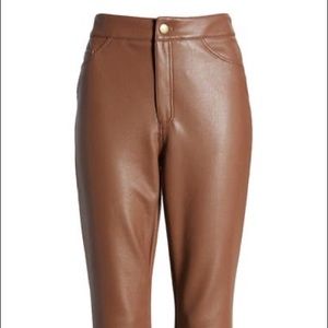Brown Leather Kickflare Cropped Pants